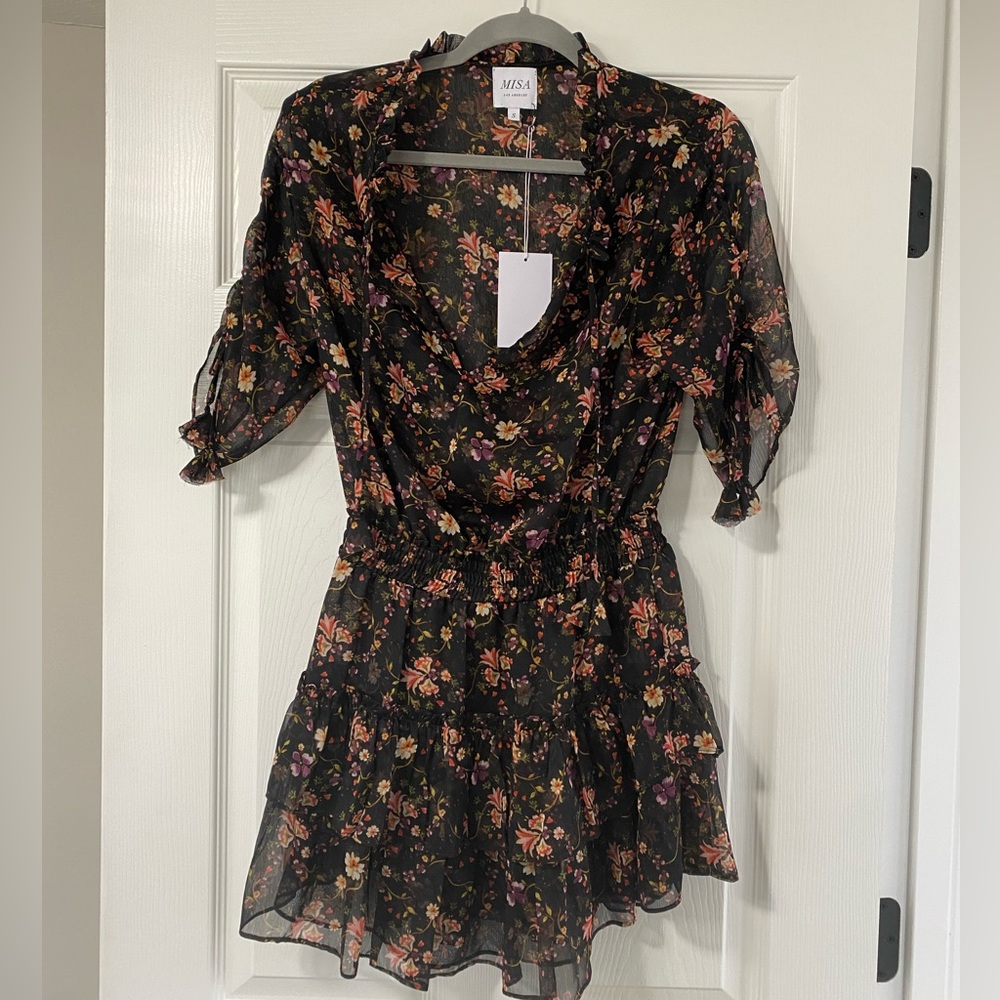 MISA floral rouched mini dress - Size small